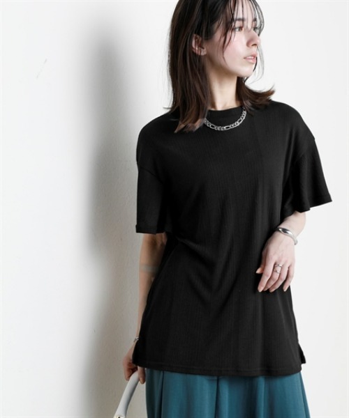 nissen(ニッセン)の「ランダムリブカットソーフレアスリーブボートネックプルオーバー(薄手素材)<大きいサイズ有>(Tシャツ/カットソー・レディース・ブラック/ライトブルー/ラベンダー/ブラウン/グリーン・S/M/L/LL/3L)」の2枚目の写真