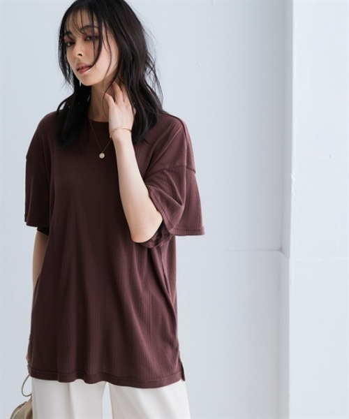 nissen(ニッセン)の「ランダムリブカットソーフレアスリーブボートネックプルオーバー(薄手素材)<大きいサイズ有>(Tシャツ/カットソー・レディース・ブラック/ライトブルー/ラベンダー/ブラウン/グリーン・S/M/L/LL/3L)」の21枚目の写真