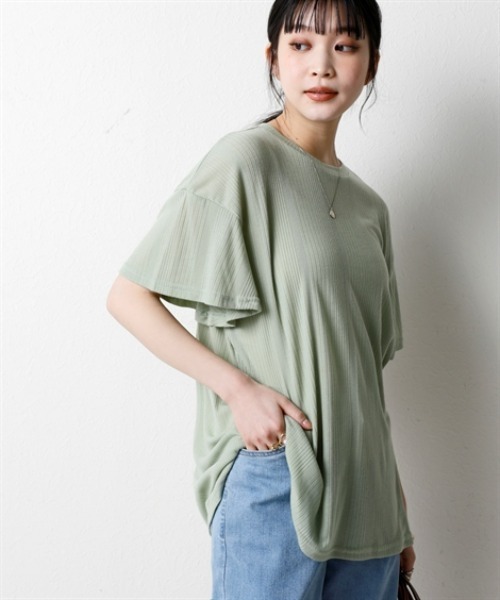 nissen(ニッセン)の「ランダムリブカットソーフレアスリーブボートネックプルオーバー(薄手素材)<大きいサイズ有>(Tシャツ/カットソー・レディース・ブラック/ライトブルー/ラベンダー/ブラウン/グリーン・S/M/L/LL/3L)」の16枚目の写真