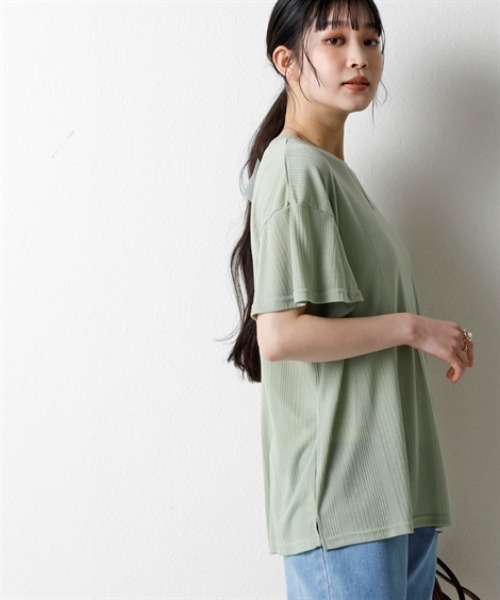 nissen(ニッセン)の「ランダムリブカットソーフレアスリーブボートネックプルオーバー(薄手素材)<大きいサイズ有>(Tシャツ/カットソー・レディース・ブラック/ライトブルー/ラベンダー/ブラウン/グリーン・S/M/L/LL/3L)」の15枚目の写真