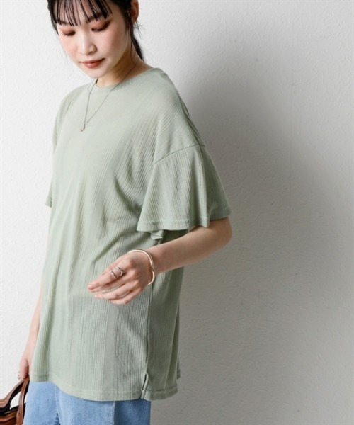 nissen(ニッセン)の「ランダムリブカットソーフレアスリーブボートネックプルオーバー(薄手素材)<大きいサイズ有>(Tシャツ/カットソー・レディース・ブラック/ライトブルー/ラベンダー/ブラウン/グリーン・S/M/L/LL/3L)」の14枚目の写真