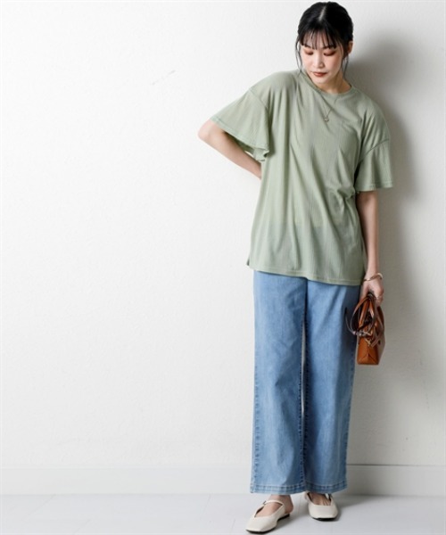 nissen(ニッセン)の「ランダムリブカットソーフレアスリーブボートネックプルオーバー(薄手素材)<大きいサイズ有>(Tシャツ/カットソー・レディース・ブラック/ライトブルー/ラベンダー/ブラウン/グリーン・S/M/L/LL/3L)」の13枚目の写真