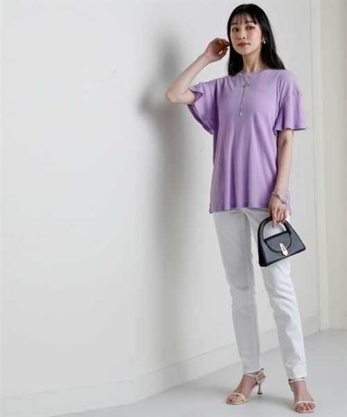 nissen(ニッセン)の「ランダムリブカットソーフレアスリーブボートネックプルオーバー(薄手素材)<大きいサイズ有>(Tシャツ/カットソー・レディース・ブラック/ライトブルー/ラベンダー/ブラウン/グリーン・S/M/L/LL/3L)」の9枚目の写真