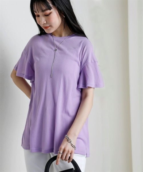 nissen(ニッセン)の「ランダムリブカットソーフレアスリーブボートネックプルオーバー(薄手素材)<大きいサイズ有>(Tシャツ/カットソー・レディース・ブラック/ライトブルー/ラベンダー/ブラウン/グリーン・S/M/L/LL/3L)」の10枚目の写真