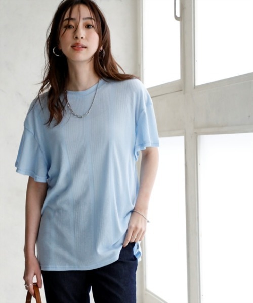 nissen(ニッセン)の「ランダムリブカットソーフレアスリーブボートネックプルオーバー(薄手素材)<大きいサイズ有>(Tシャツ/カットソー・レディース・ブラック/ライトブルー/ラベンダー/ブラウン/グリーン・S/M/L/LL/3L)」の12枚目の写真