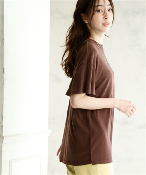 nissen(ニッセン)の「ランダムリブカットソーフレアスリーブボートネックプルオーバー(薄手素材)<大きいサイズ有>(Tシャツ/カットソー・レディース・ブラック/ライトブルー/ラベンダー/ブラウン/グリーン・S/M/L/LL/3L)」の8枚目の写真