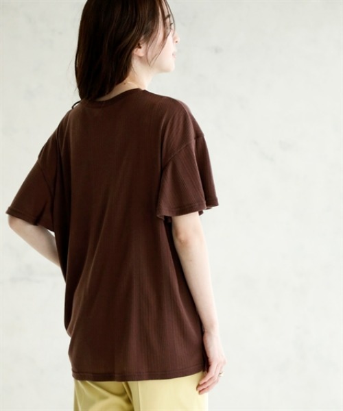 nissen(ニッセン)の「ランダムリブカットソーフレアスリーブボートネックプルオーバー(薄手素材)<大きいサイズ有>(Tシャツ/カットソー・レディース・ブラック/ライトブルー/ラベンダー/ブラウン/グリーン・S/M/L/LL/3L)」の7枚目の写真