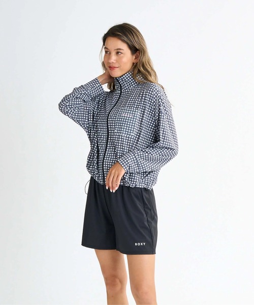 ラッシュガード ROXY Aurora Stand Up Rash Guard BLK RE21RZ199 AURORA STAND/ロキシードローコード付き長袖ジップアップ