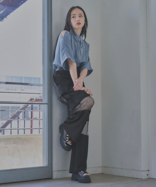 HARE(ハレ)の「トロミカタアキショートシャツ(HARE)(シャツ/ブラウス・レディース・ブルー/ブラック/オレンジ/ピンク・FREE)」の12枚目の写真