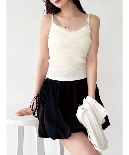 RESEXXY（リゼクシー）の「チュールドッキングアンサンブルトップス（ニット/セーター・レディース・ホワイト/ブラック/ピンク・FREE）」の2枚目の写真