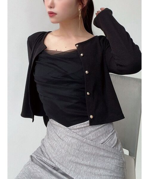 RESEXXY（リゼクシー）の「チュールドッキングアンサンブルトップス（ニット/セーター・レディース・ホワイト/ブラック/ピンク・FREE）」の3枚目の写真