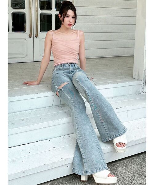 RESEXXY（リゼクシー）の「チュールドッキングアンサンブルトップス（ニット/セーター・レディース・ホワイト/ブラック/ピンク・FREE）」の5枚目の写真