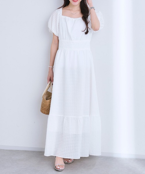 セール】【最強モテ】シアーチェックパフスリーブワンピース  