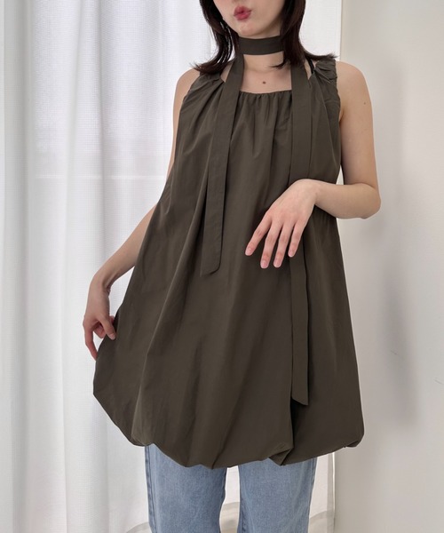 gossip!ロサンゼルス(ゴシップロサンゼルス)の「ノースリーブ バルーンミニワンピース(ワンピース・レディース・ブラック/ホワイト/カーキ・FREE)」の3枚目の写真