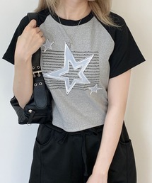 スターモチーフレタリングラグランクロップドTシャツ