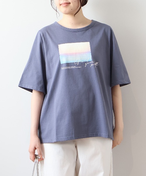 MB mint breeze(エムビーミントブリーズ)の「【L~5L 大きいサイズ】コットン天竺グラフィックTシャツ 半袖 春夏(Tシャツ/カットソー・レディース・オレンジ/オフホワイト/グレー・3L/4L/5L/LL/L)」の13枚目の写真