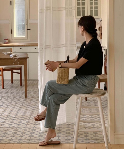 Doula Doula(ドゥーラドゥーラ)の「ラウンドネックハーフスリーブジャケット(ノーカラージャケット・レディース・ブラック/アイボリー/ブルー・FREE)」の6枚目の写真