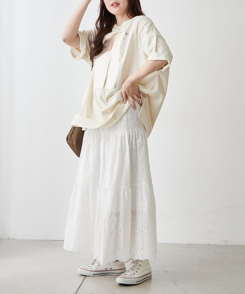 continuer de NICE CLAUP（コンティニューデナイスクラップ）の「コットンレースティアードスカート（スカート・レディース・キャメル/オフホワイト/ブラック・FREE）」の6枚目の写真