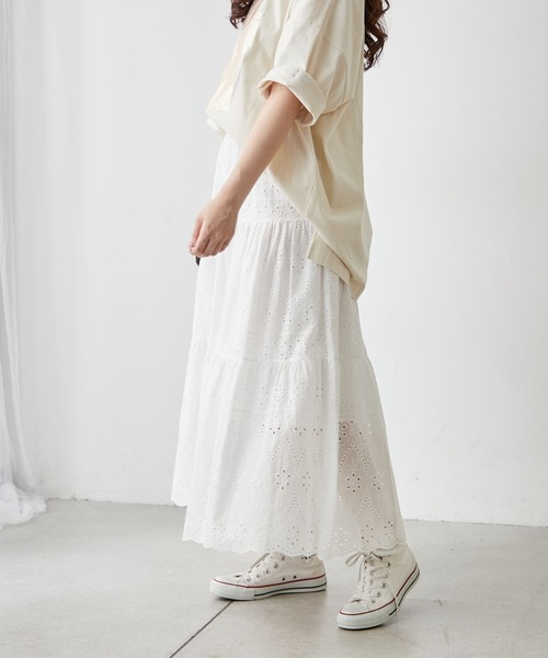 continuer de NICE CLAUP（コンティニューデナイスクラップ）の「コットンレースティアードスカート（スカート・レディース・キャメル/オフホワイト/ブラック・FREE）」の10枚目の写真