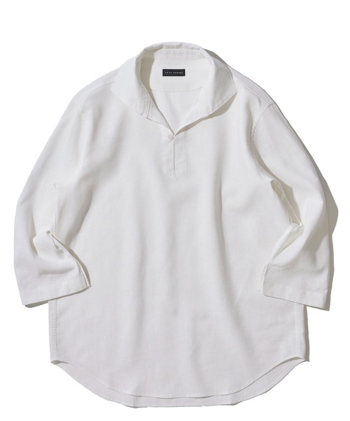 TETE HOMME（テットオム）の「展開店舗限定 ハードマンリネン / Herdmans Linen 7分袖カプリシャツ / スキッパーシャツ（シャツ/ブラウス・メンズ・ホワイト/ブラック/ベージュ/ネイビー/ブルー/カーキ/ダークネイビー・MEDIUM/LARGE/X-LARGE）」の8枚目の写真