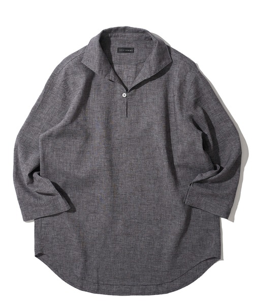 TETE HOMME（テットオム）の「展開店舗限定 ハードマンリネン / Herdmans Linen 7分袖カプリシャツ / スキッパーシャツ（シャツ/ブラウス・メンズ・ホワイト/ブラック/ベージュ/ネイビー/ブルー/カーキ/ダークネイビー・MEDIUM/LARGE/X-LARGE）」の10枚目の写真