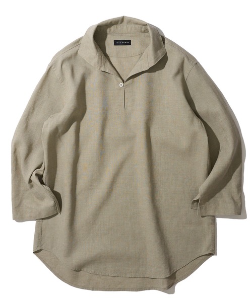 TETE HOMME（テットオム）の「展開店舗限定 ハードマンリネン / Herdmans Linen 7分袖カプリシャツ / スキッパーシャツ（シャツ/ブラウス・メンズ・ホワイト/ブラック/ベージュ/ネイビー/ブルー/カーキ/ダークネイビー・MEDIUM/LARGE/X-LARGE）」の12枚目の写真