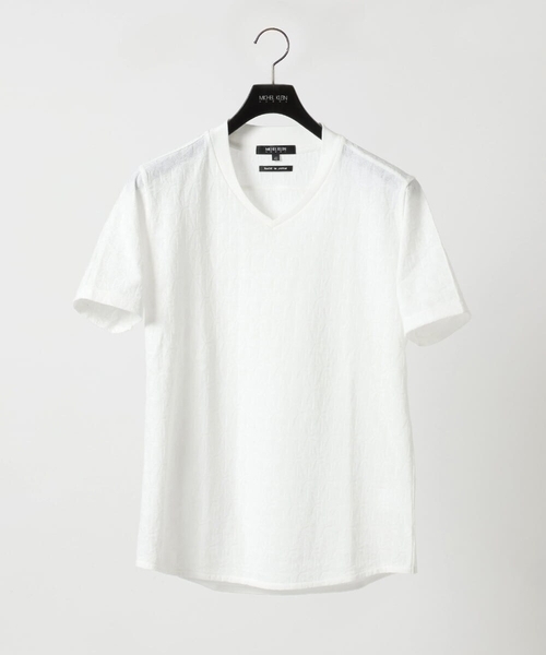 MICHEL KLEIN HOMME (ミッシェルクランオム)の「《日本製》リンクスVネック半袖カットソー(Tシャツ/カットソー・メンズ・ホワイト/ネイビー/レッド・MEDIUM/LARGE/X-LARGE)」の1枚目の写真
