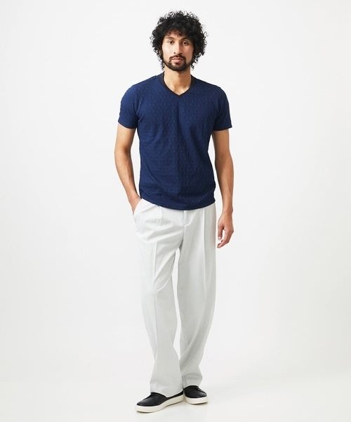 MICHEL KLEIN HOMME (ミッシェルクランオム)の「《日本製》リンクスVネック半袖カットソー(Tシャツ/カットソー・メンズ・ホワイト/ネイビー/レッド・MEDIUM/LARGE/X-LARGE)」の5枚目の写真