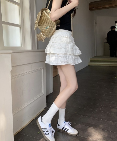 おしゃれスタ(オシャレスタ)の「フリルデザインのティアードミニスカート(スカート・レディース・ホワイト/アイボリー/ブラック・XL/L/M/S)」の6枚目の写真