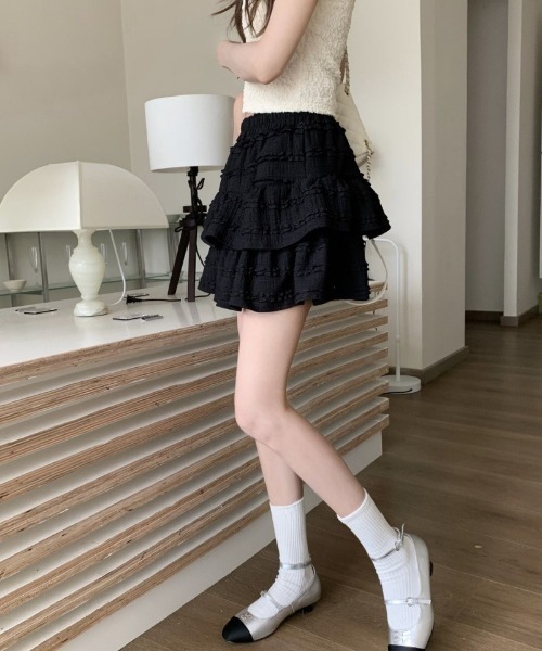 おしゃれスタ(オシャレスタ)の「フリルデザインのティアードミニスカート(スカート・レディース・ホワイト/アイボリー/ブラック・XL/L/M/S)」の13枚目の写真
