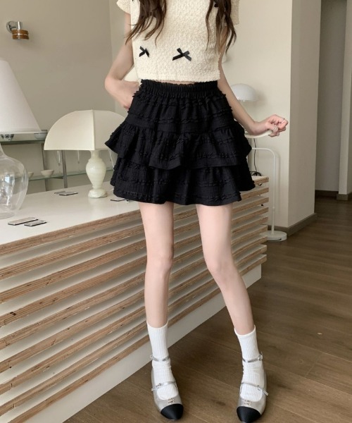 おしゃれスタ(オシャレスタ)の「フリルデザインのティアードミニスカート(スカート・レディース・ホワイト/アイボリー/ブラック・XL/L/M/S)」の12枚目の写真