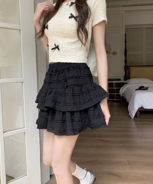 おしゃれスタ(オシャレスタ)の「フリルデザインのティアードミニスカート(スカート・レディース・ホワイト/アイボリー/ブラック・XL/L/M/S)」の20枚目の写真