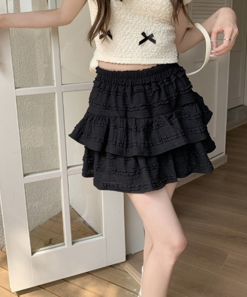 おしゃれスタ(オシャレスタ)の「フリルデザインのティアードミニスカート(スカート・レディース・ホワイト/アイボリー/ブラック・XL/L/M/S)」の19枚目の写真