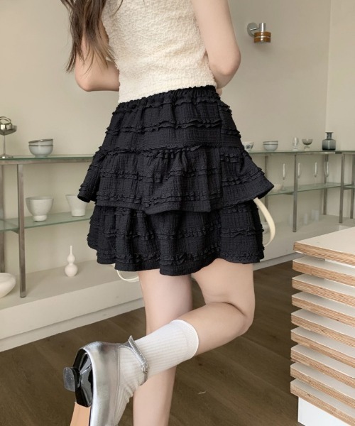 おしゃれスタ(オシャレスタ)の「フリルデザインのティアードミニスカート(スカート・レディース・ホワイト/アイボリー/ブラック・XL/L/M/S)」の18枚目の写真