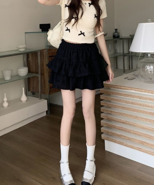 おしゃれスタ(オシャレスタ)の「フリルデザインのティアードミニスカート(スカート・レディース・ホワイト/アイボリー/ブラック・XL/L/M/S)」の11枚目の写真
