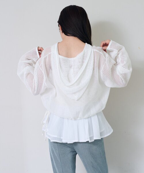 Kastane(カスタネ)の「*メッシュレースアップパーカー(パーカー・レディース・ブラック/オフホワイト/モカ・SMALL/LARGE)」の8枚目の写真