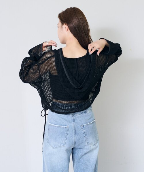 Kastane(カスタネ)の「*メッシュレースアップパーカー(パーカー・レディース・ブラック/オフホワイト/モカ・SMALL/LARGE)」の15枚目の写真