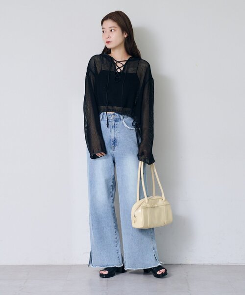 Kastane(カスタネ)の「*メッシュレースアップパーカー(パーカー・レディース・ブラック/オフホワイト/モカ・SMALL/LARGE)」の16枚目の写真