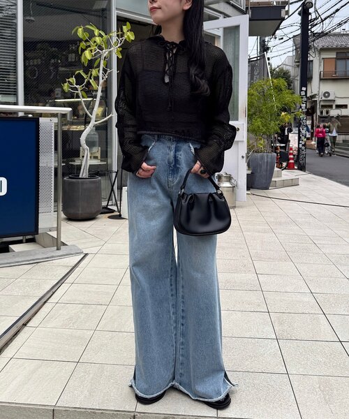 Kastane(カスタネ)の「*メッシュレースアップパーカー(パーカー・レディース・ブラック/オフホワイト/モカ・SMALL/LARGE)」の22枚目の写真