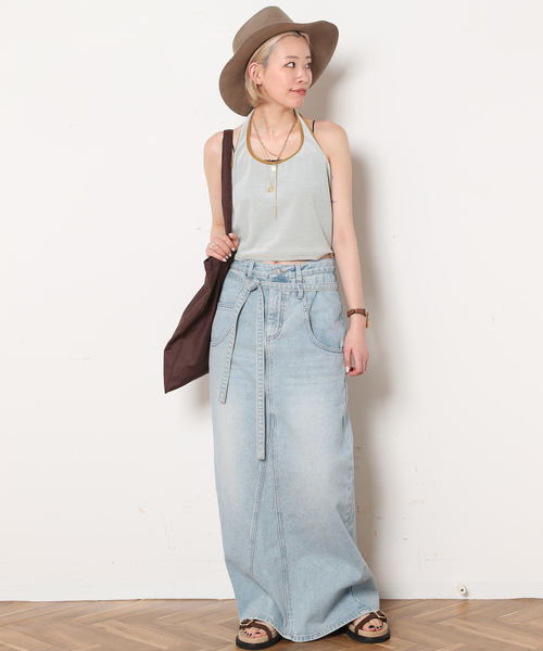 スカート LOW CLASSIC SKIRT (LCFW22PA14752275 0275) LOW CLASSIC/ロウ・クラシック】BELTED HIGH WAIST DENIM SKIRT