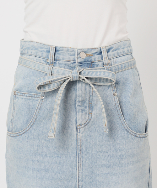 スカート LOW CLASSIC SKIRT (LW251SK07PK) LOW CLASSIC/ロウ・クラシック】BELTED HIGH WAIST DENIM SKIRT