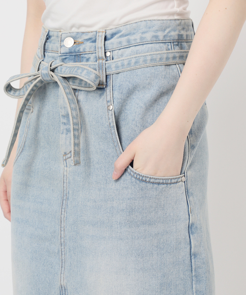 LOW CLASSIC/ロウ・クラシック】BELTED HIGH WAIST DENIM SKIRT