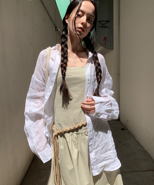 tシャツ 「LONSLAN」ベルト付き オフショルダー レタリングTシャツ LONW25s036 レディース メンズ セール】【LONSLAN】ベルト付き オフショルダー レタリングT