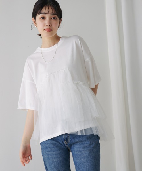 Bou Jeloud（ブージュルード）の「アシメチュールプルオーバー（Tシャツ/カットソー・レディース・オフホワイト/ブラック・FREE）」の2枚目の写真