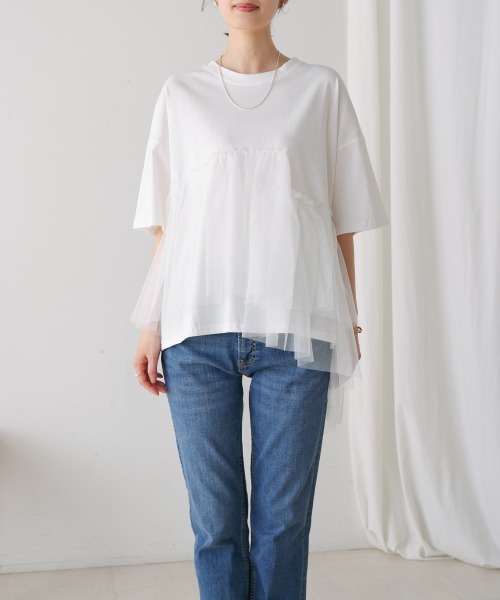 Bou Jeloud（ブージュルード）の「アシメチュールプルオーバー（Tシャツ/カットソー・レディース・オフホワイト/ブラック・FREE）」の13枚目の写真