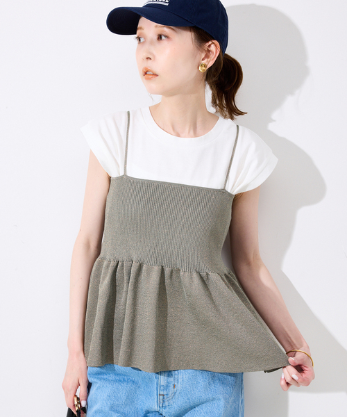 SLOBE IENA(スローブイエナ)の「《追加》ファンタジアパールラメニットビスチェ(キャミソール・レディース・ブラウン/チャコールグレー・FREE)」の1枚目の写真