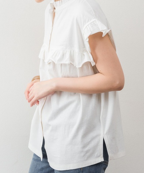 RCD(アールシーディー)の「前後2WAYフリルブラウス風カットソー(Tシャツ/カットソー・レディース・カーキ/ブラック/ベージュ/ホワイト/テラコッタ・M-L/LL~3L/4L~5L)」の12枚目の写真