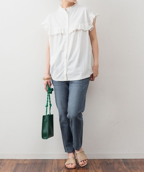 RCD(アールシーディー)の「前後2WAYフリルブラウス風カットソー(Tシャツ/カットソー・レディース・カーキ/ブラック/ベージュ/ホワイト/テラコッタ・M-L/LL~3L/4L~5L)」の15枚目の写真
