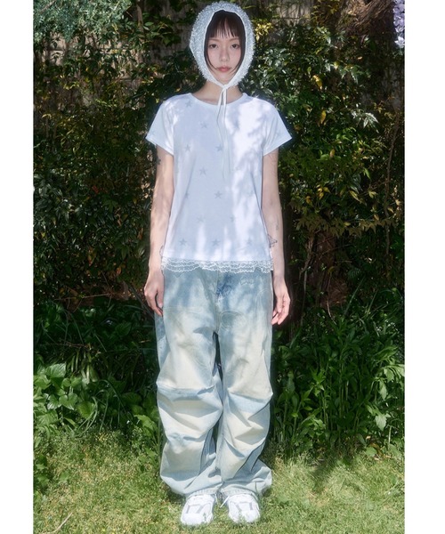 FANCY CLUB（ファンシークラブ）の「A'GEM/9 × .kom 『FANCY CLUB/ファンシークラブ』Lace Star Layered Tee/レーススター レイヤード半袖Tシャツ（Tシャツ/カットソー・レディース・チャコールグレー/ライトブルー/ホワイト・FREE）」の21枚目の写真