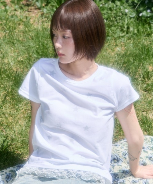 tシャツ A'GEM/9 × .kom 「FANCY CLUB/ファンシークラブ」Lace Star Layered Tee/レーススター レイヤード A'GEM/9 × .kom 『FANCY CLUB/ファンシークラブ』Lace Star